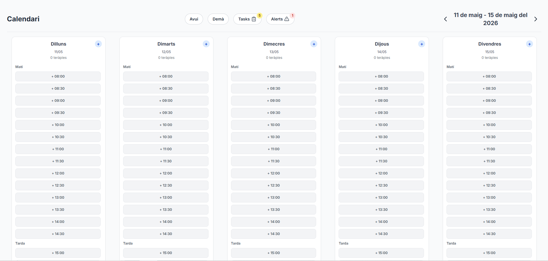 Vista de calendario de la aplicación