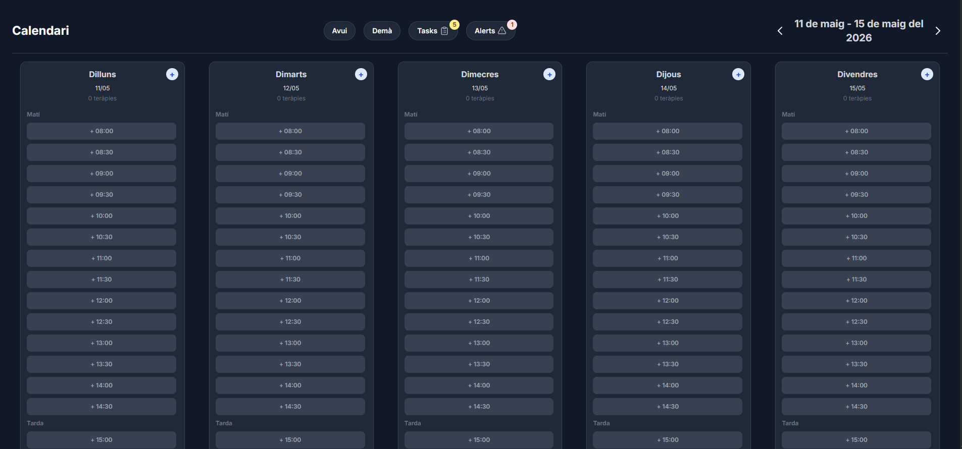 Vista de calendario de la aplicación