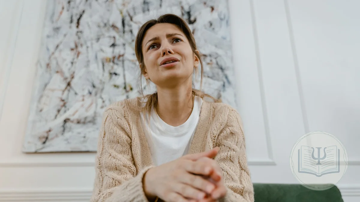 Persona amb fòbia social sentint ansietat en una situació social, amb les mans entrellaçades