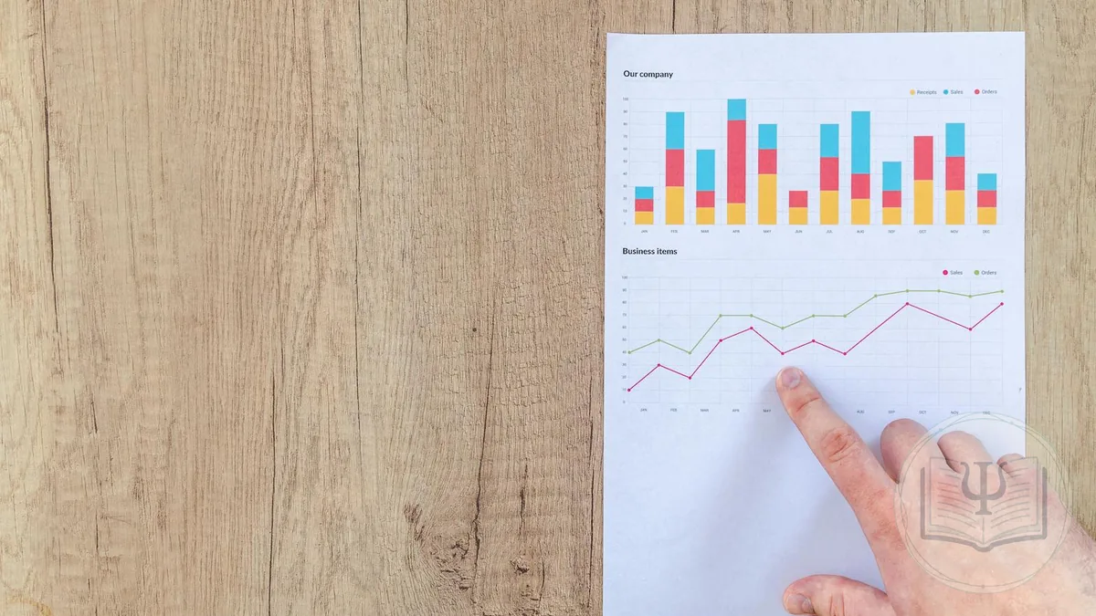 Análisis de gráficos de campaña con dedo señalando tendencia alcista — Google Ads para psicólogos y consulta de psicología