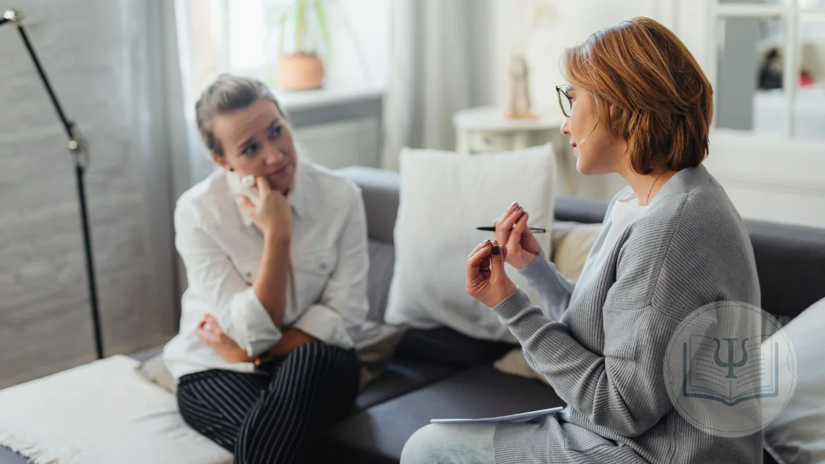 Psicóloga conversando con una paciente en consulta durante una sesión de terapia breve centrada en soluciones