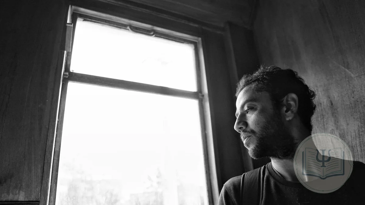 A person with bipolar disorder by a window, between light and shadow